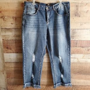 L&B Lucky & Blessed boyfriend raw hem crop jeans